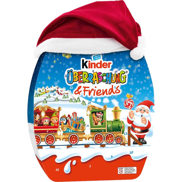 Адвент календар Яйце із шапкою Санти Kinder Uberraschung & Friends 370 г