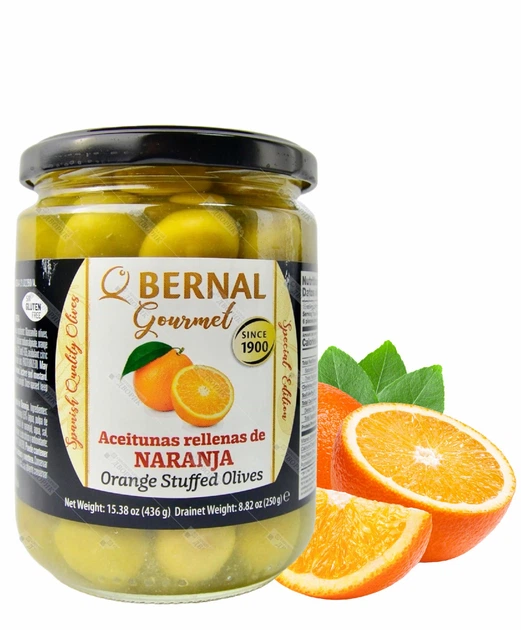Оливки зелені фаршировані апельсином Bernal  436 г